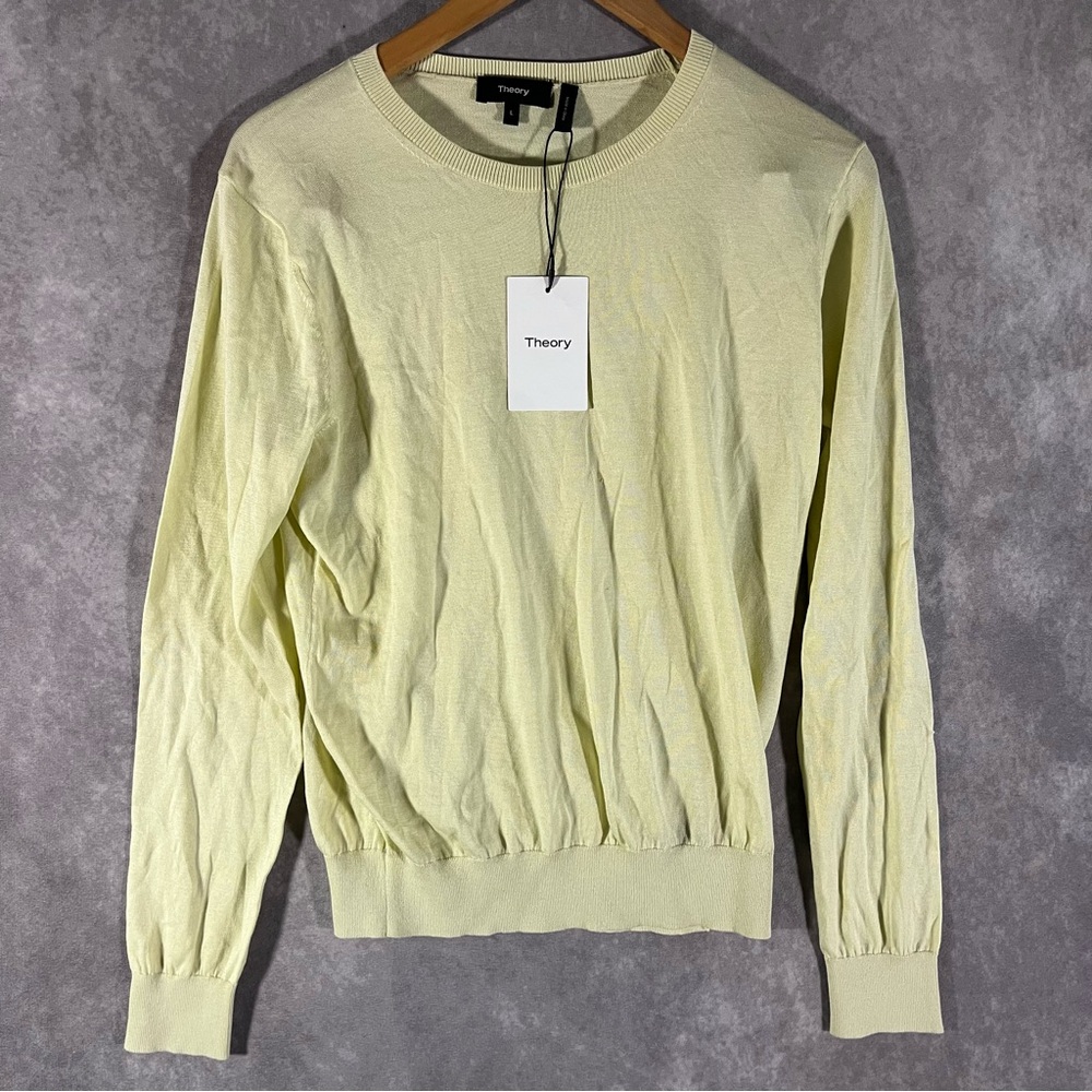 NEW Theory 100% Cashmere Sweater Women Large Light Lime Green Long Sleeve
